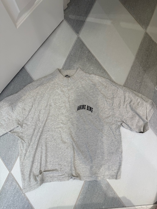 Anine Bing Tops - Anine Bing Walker Tee in Light Grey Logo Crewneck